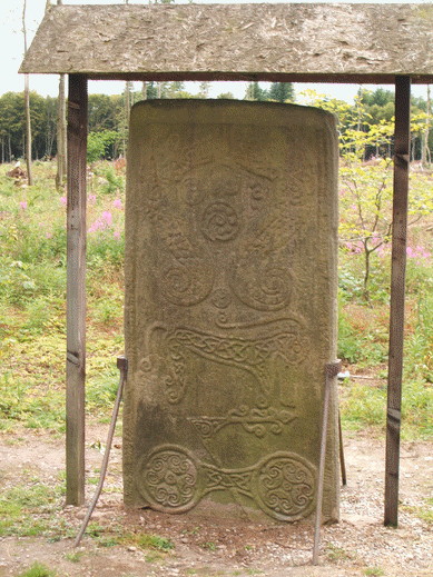 Photo of the reverse side of the Rodney Stone showing Pictish symbols.