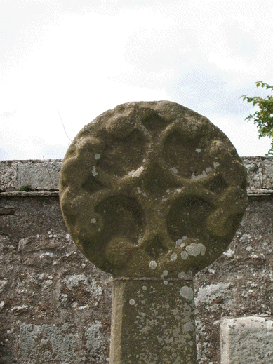 Closeup of the 'Cathedral Cross' in Spynie churchyard.