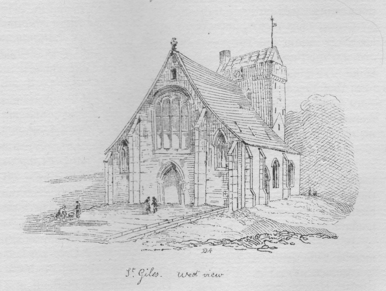 Drawing of the Old St Giles parish church looking from the west.