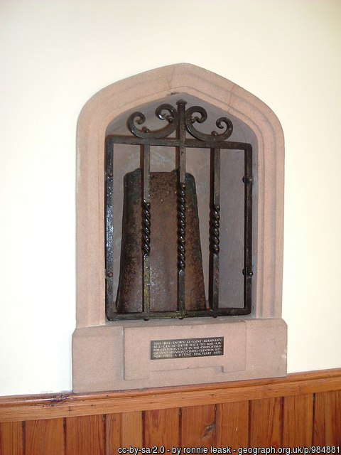 Picture of St Adamnan's Bell at Innerwick Church.
