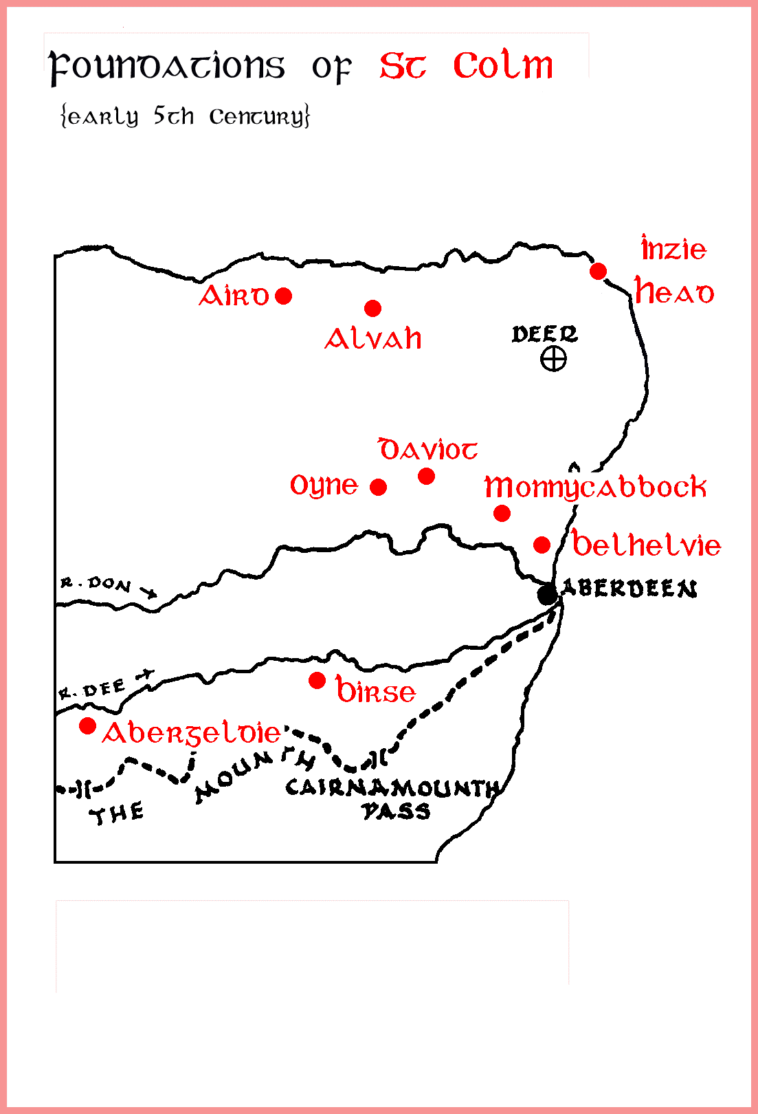 Map showing churches associated with St Colman