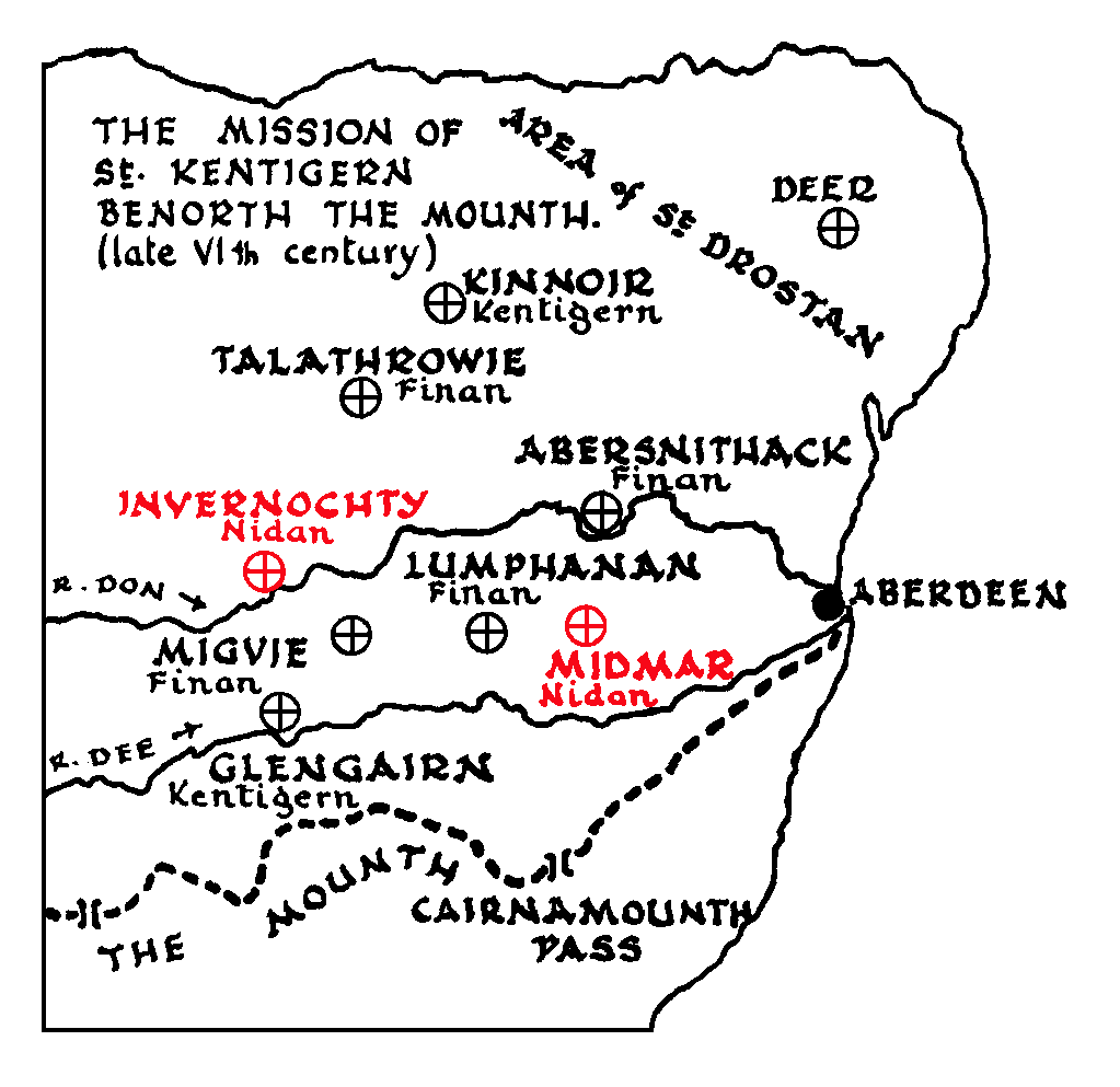 Map showing St Nidan's churches.