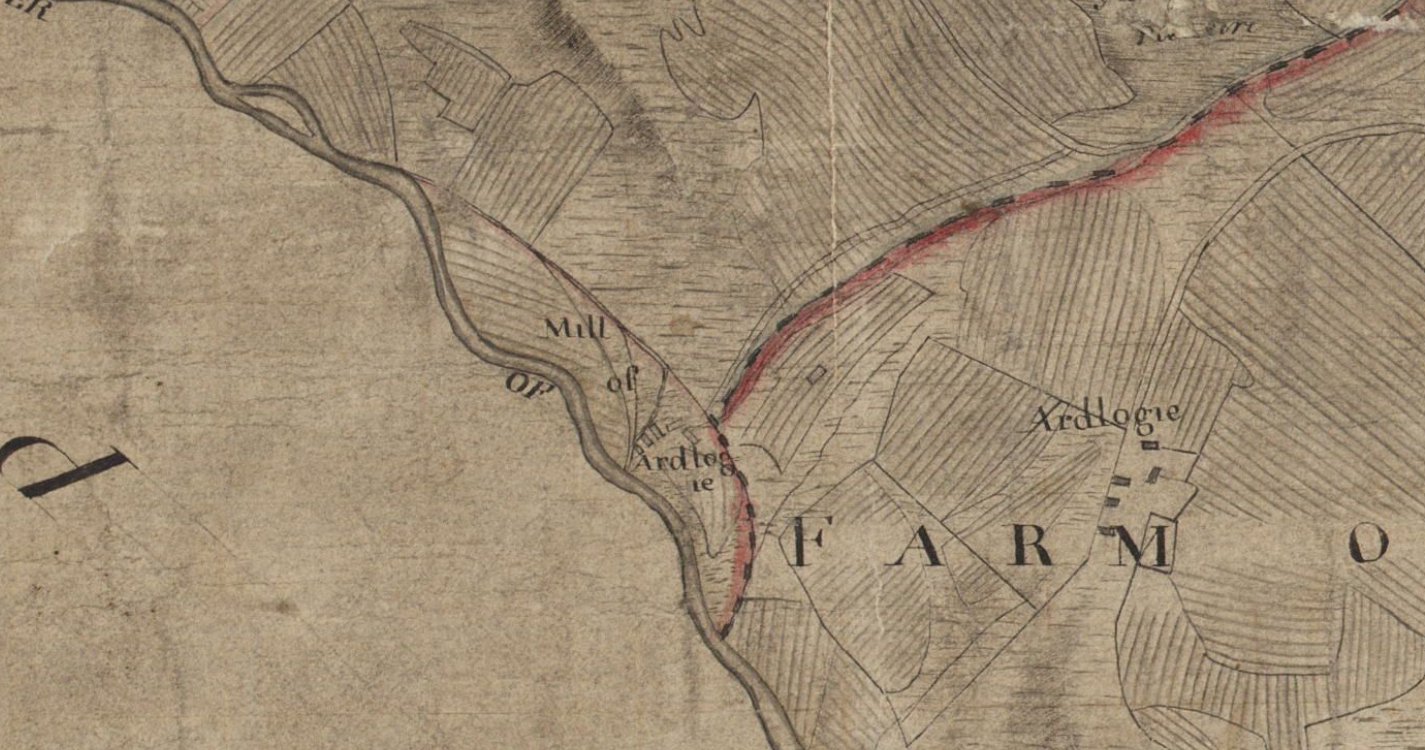 A section of an Estate Map of 1768 showing the Priory Mill of Ardlogy