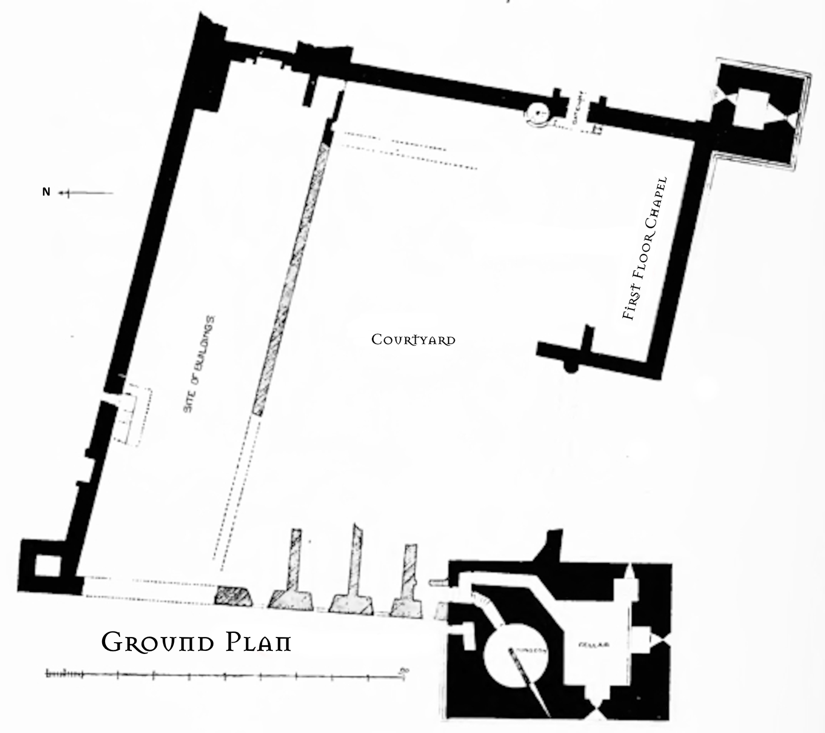 Ground-plan of Spynie Palace showing the location of the chapel.