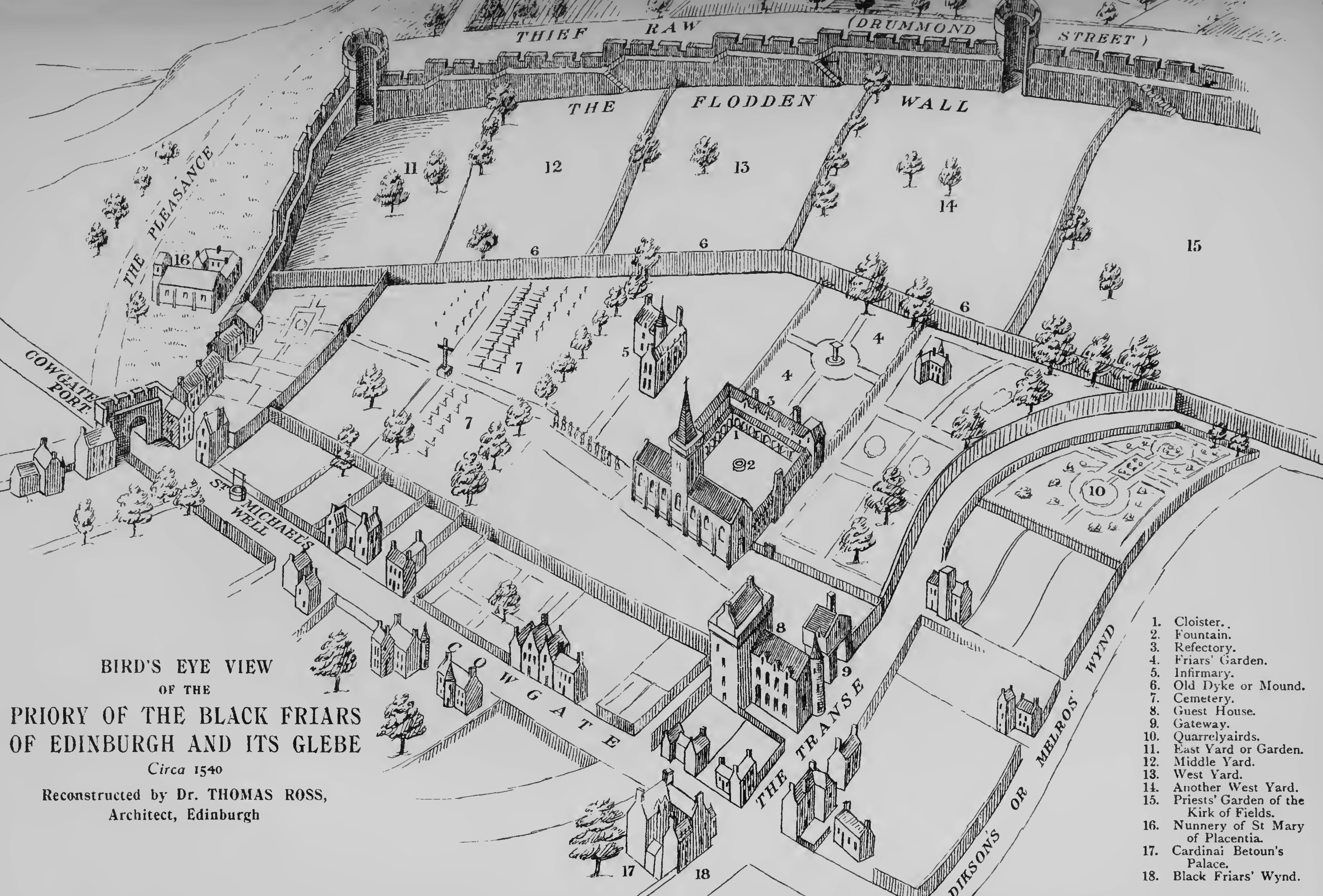 Map showing the site of the Blackfriars in Edinburgh.
