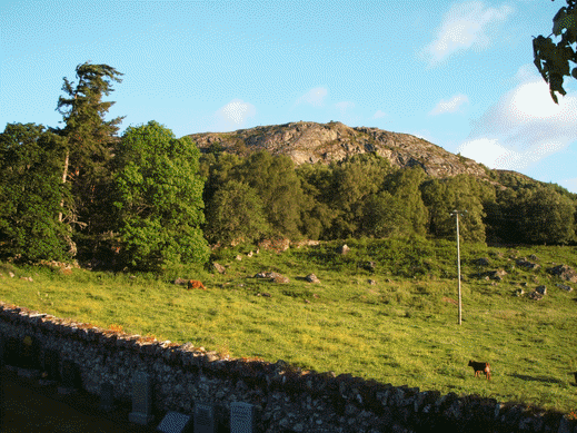 Photo of the view from the graveyard at Dunlichty.