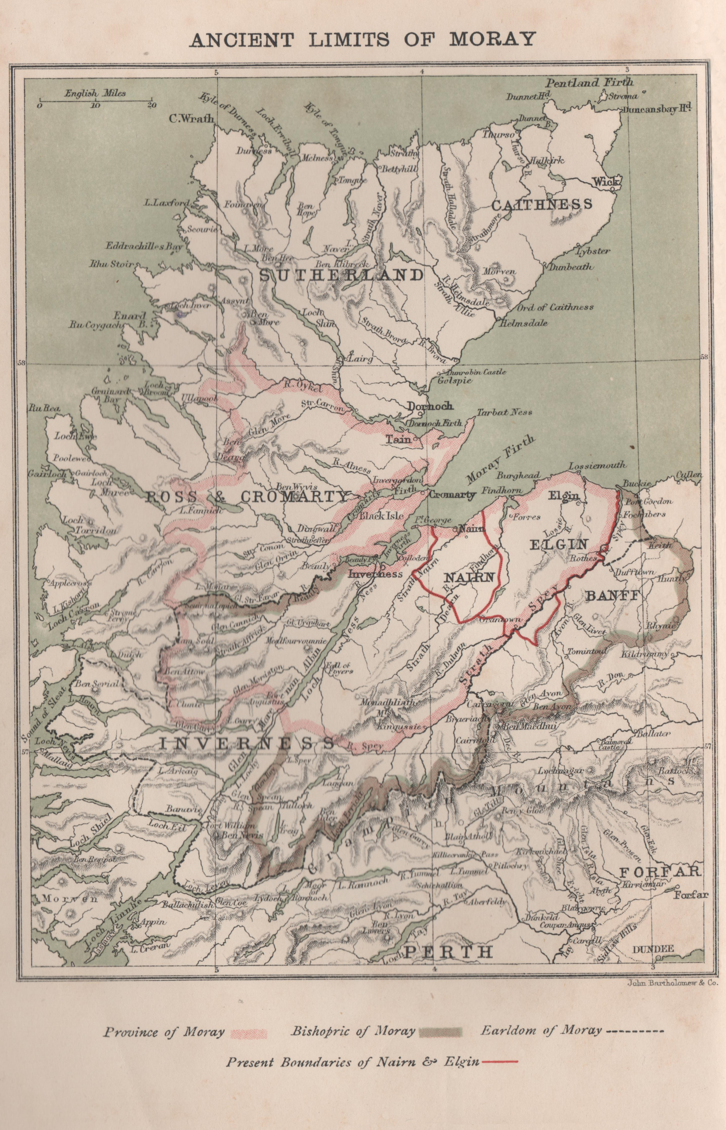 A map showing the boundaries of both the Diocese and Earldom of Moray